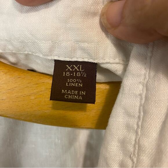 Tasso Elba 100% linen White Casual Button Down Shirt tropical Stripes resort XXL - Picture 7 of 9